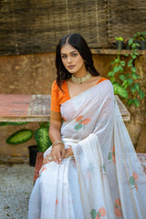 Cotton Orange Saree