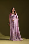 Lavender Color Soft Muga Cotton Saree Floral Weaving