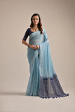 Sky Blue Muga Cotton Saree Resham Weaving