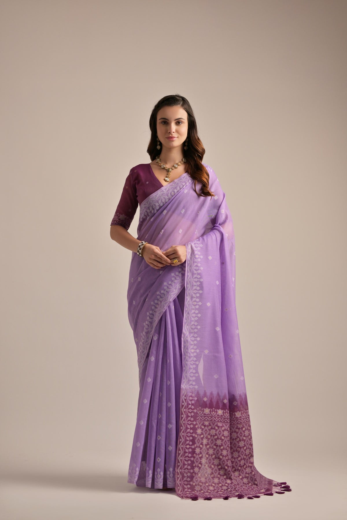 Lavender Muga Cotton Saree Resham Weaving