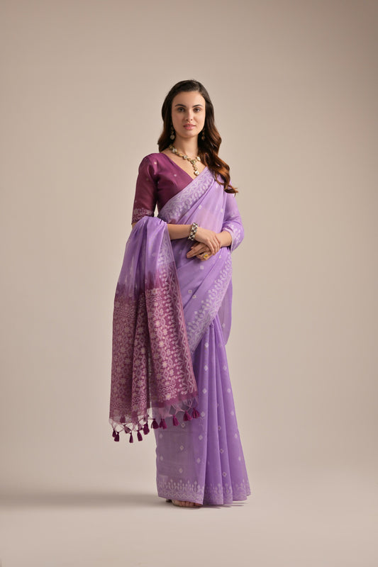 Lavender Muga Cotton Saree Resham Weaving