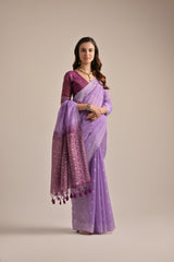 Lavender Muga Cotton Saree Resham Weaving