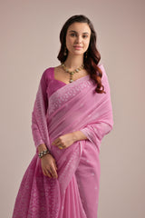 Pink Muga Cotton Saree Resham Weaving