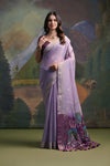 Lavender Color Soft Muga Cotton Saree For Women