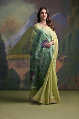 Pista Color Soft Muga Cotton Saree