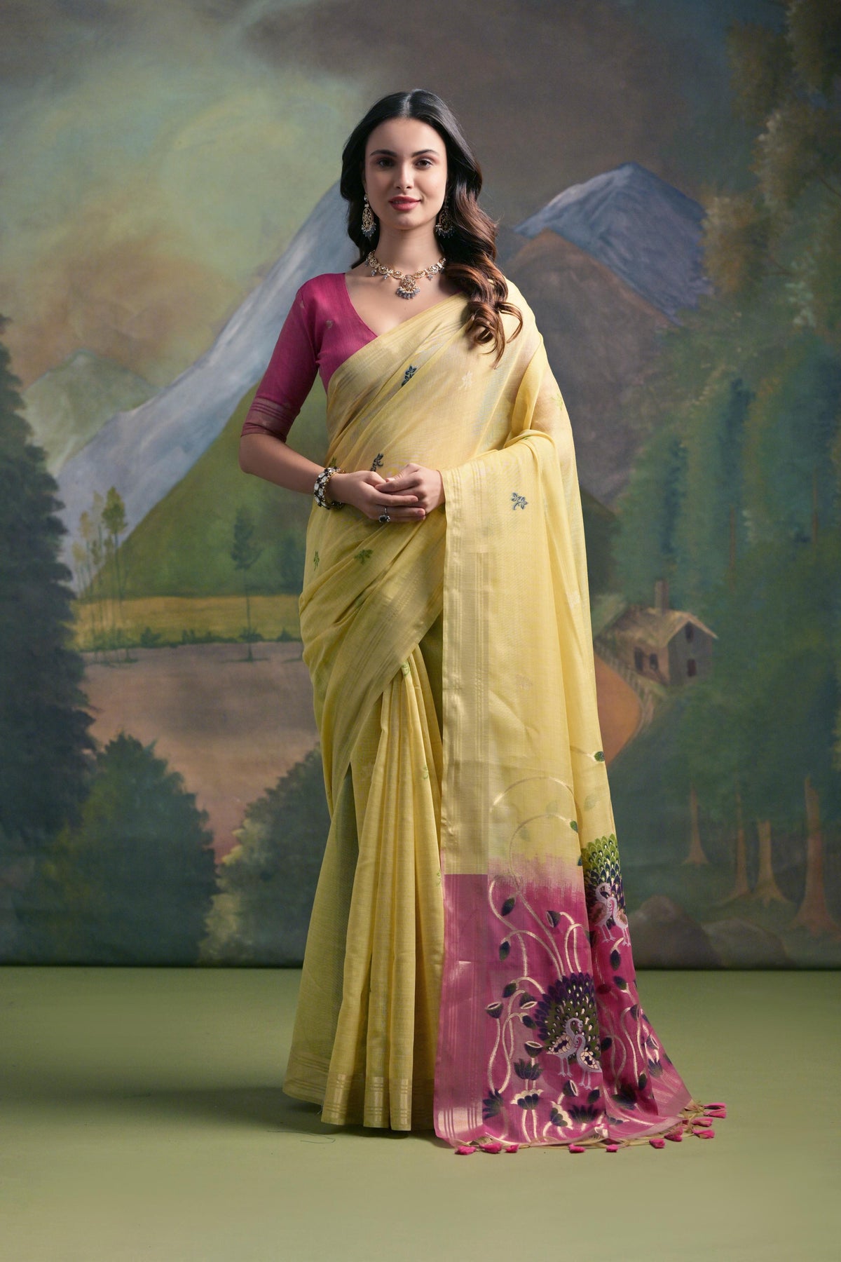 Yellow Soft Muga Cotton Saree