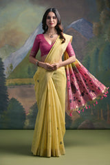 Yellow Soft Muga Cotton Saree