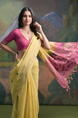 Yellow Soft Muga Cotton Saree