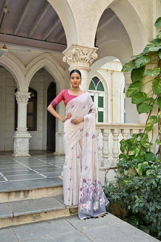 Blue Color Muga Silk Saree