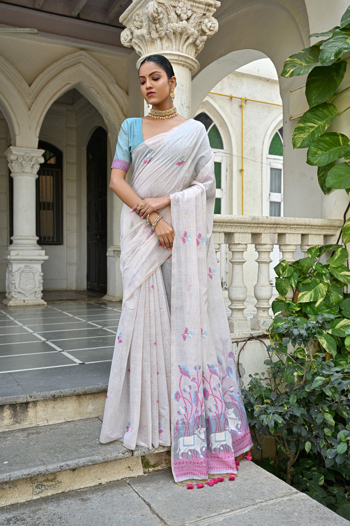 Pink Muga Silk Saree