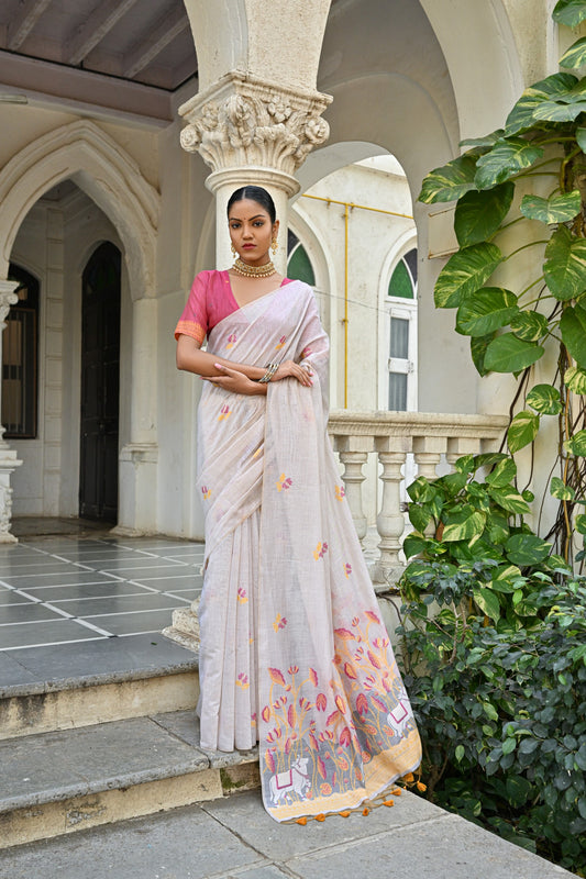 Yellow Soft Muga Silk Saree