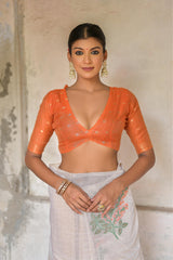 Orange Soft Muga Cotton Saree For Wedding