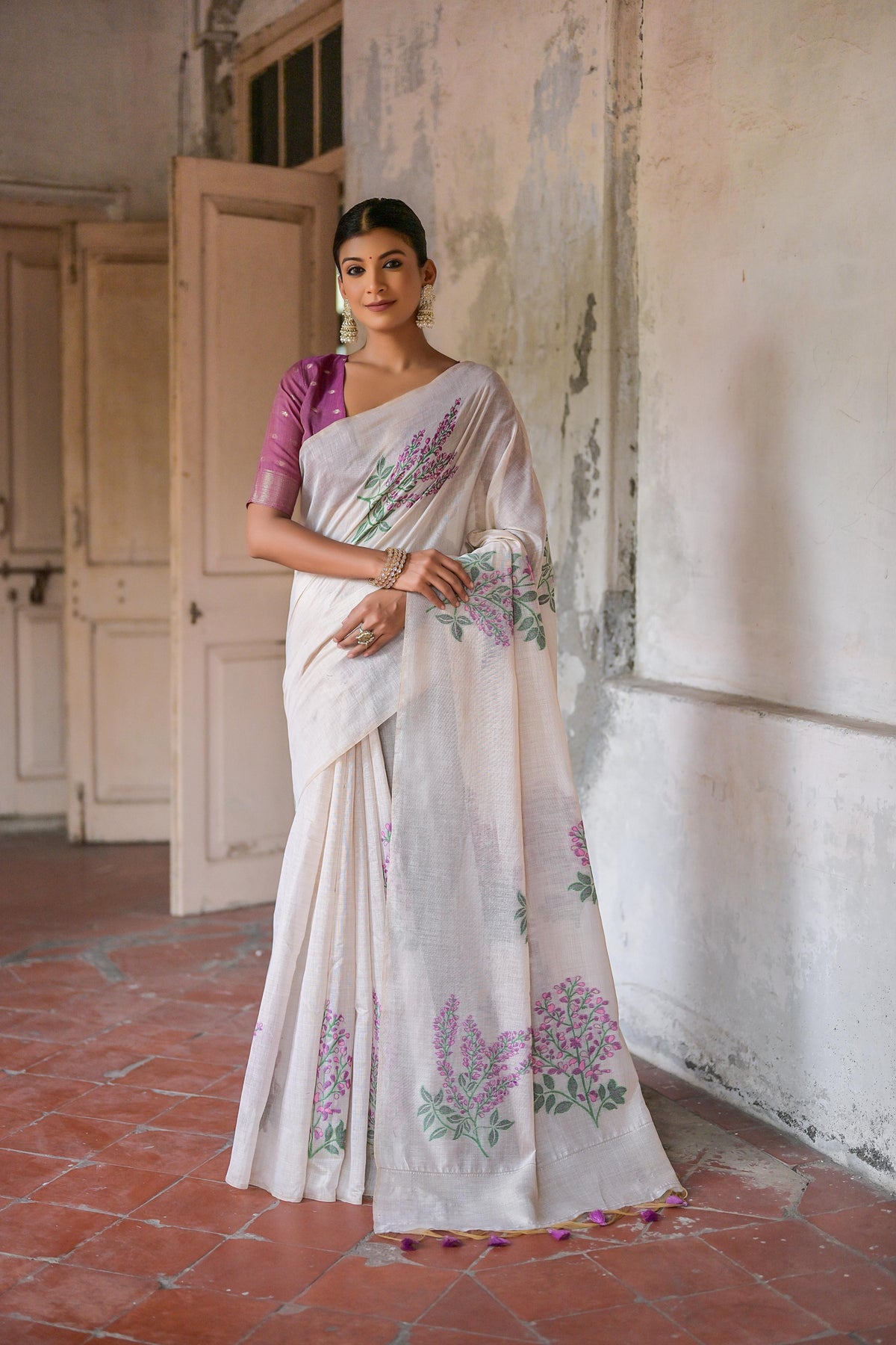 Wine Soft Muga Cotton Saree For Wedding