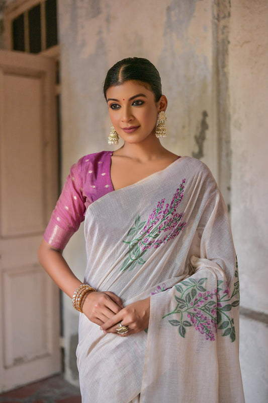 Wine Soft Muga Cotton Saree For Wedding