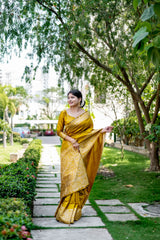 Mustard Handloom Raw Silk Saree With Blouse