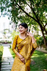 Mustard Handloom Raw Silk Saree With Blouse