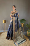 Navy Color Rosy Soft Silk Saree with Beautiful Border, Rich Pallu & Full Brocade | Unstitched Blouse Included.