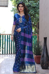 Navy Blue Bandhej Silk Saree with Tissue Pallu and Sibory Design