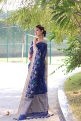 Navy Blue Linen Silk Saree