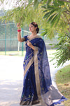 Navy Blue Linen Silk Saree