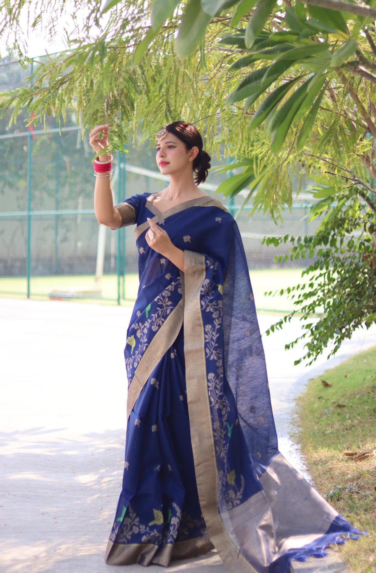 Navy Blue Linen Silk Saree