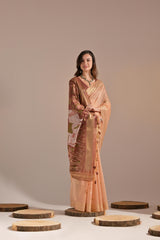 Orange Muga Cotton Saree with Contrast Blouse.