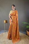 Orange Tussar Silk Saree with Embroidery Design