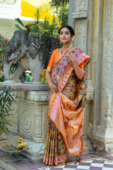 Orange Color Soft Banarasi Silk Paithani Saree