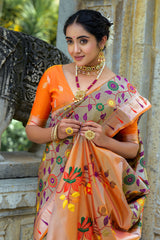 Orange Color Soft Banarasi Silk Paithani Saree