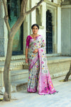 Gray Soft Banarasi Silk Paithani Saree