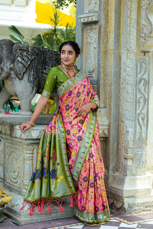 Green Soft Banarasi Silk Paithani Saree