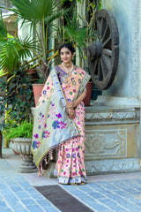 Peach Soft Banarasi Silk Paithani Saree With Blouse