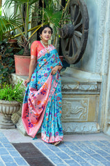 Rama Color Soft Banarasi Silk Paithani Saree