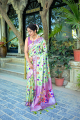 Sea Green Soft Banarasi Silk Paithani Saree