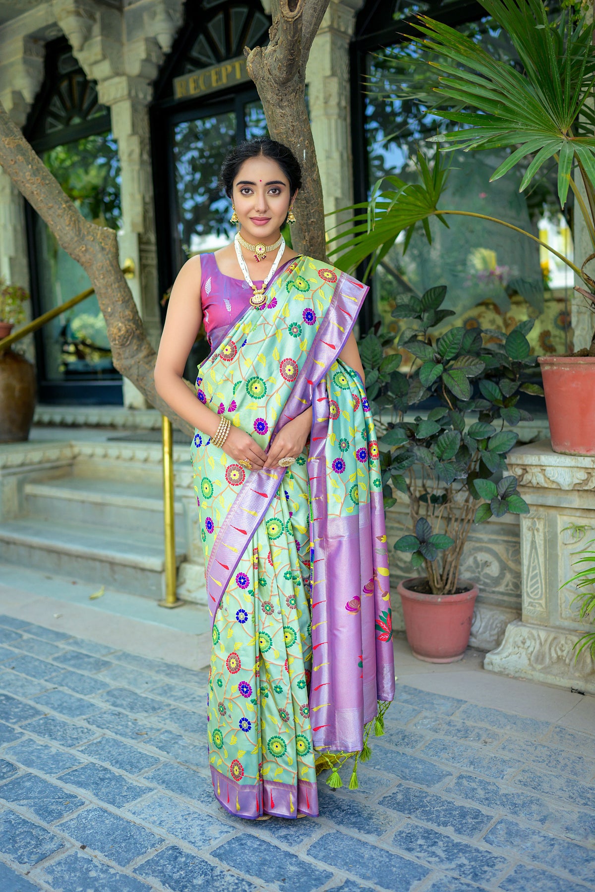 Sea Green Soft Banarasi Silk Paithani Saree