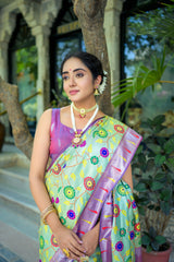 Sea Green Soft Banarasi Silk Paithani Saree