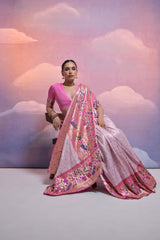 Purple Soft Banarasi Silk Saree Paithani with Kanjivaram Weaving