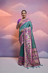 Rama Soft Banarasi Silk Saree Paithani with Kanjivaram Weaving