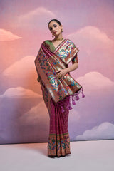 Wine Soft Banarasi Silk Saree Paithani with Kanjivaram Weaving