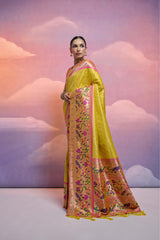 Yellow Soft Banarasi Silk Saree Paithani with Kanjivaram Weaving