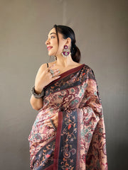 Peach Italian Digital Print Cotton Saree