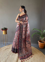 Peach Italian Digital Print Cotton Saree