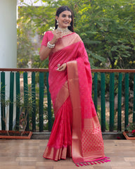 Exclusive Pink Handloom Silk Bandhej Patola Sarees with Kanchi Borders & Unstitched Blouse Piece