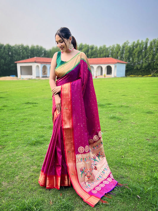 Pink Paithani Weaving Saree with New Concept Design