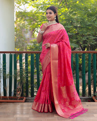 Elegant Pink Handloom Silk Bandhej Patola Sarees with Kanchi Borders & Unstitched Blouse