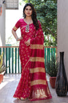 Pink Bandhej Silk Saree with Tissue Pallu and Sibory Design