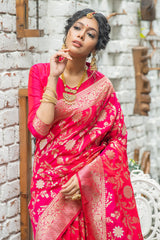 Pink Soft Banarasi Katan Silk Saree