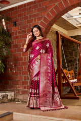 Pink Pure Kanjivaram Soft Satin Silk Saree