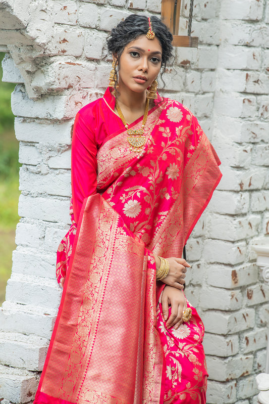 Pink Soft Banarasi Katan Silk Saree