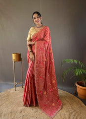 Pink Pure Tussar Silk Saree with Embroidery Design